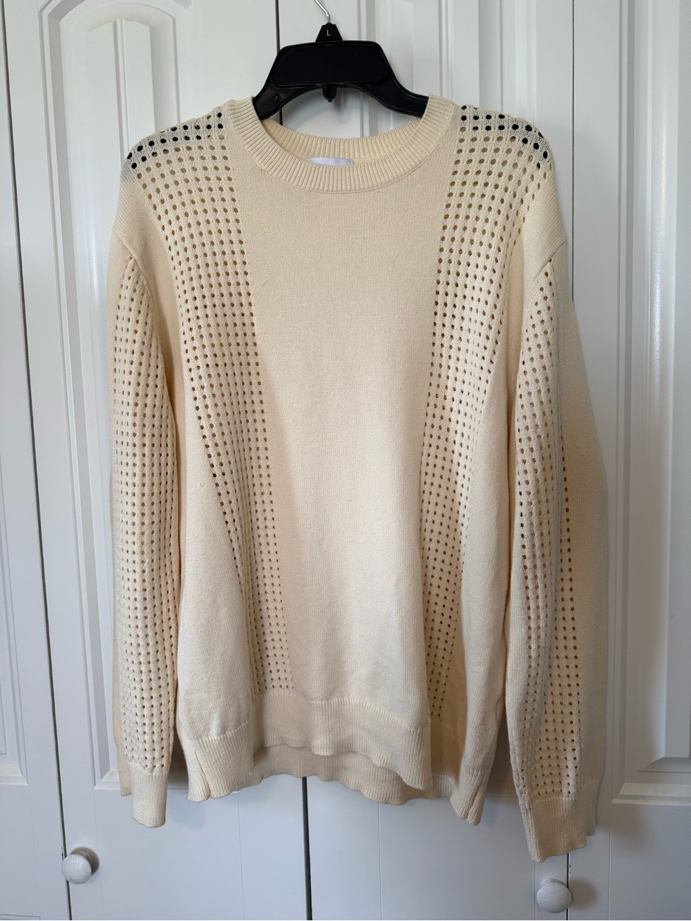 Topman Cream Crewneck Sweater with Open Knit Panels